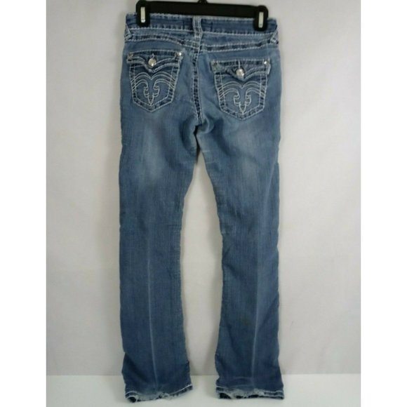 Clash Women's Distressed Whiskered Embroidered Jewel Frayed Cuff Jeans Size 3 - Picture 3 of 11